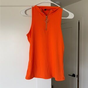 Orange Sleeveless Zip-Up Top